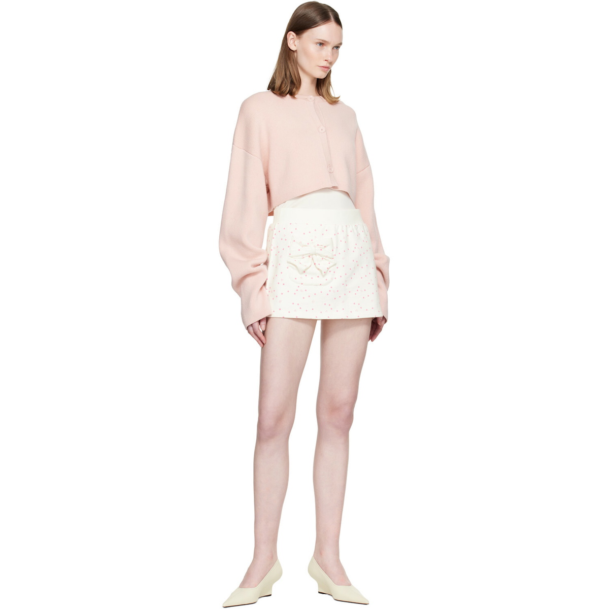 Sandy Liang Off-White Dottie Miniskirt