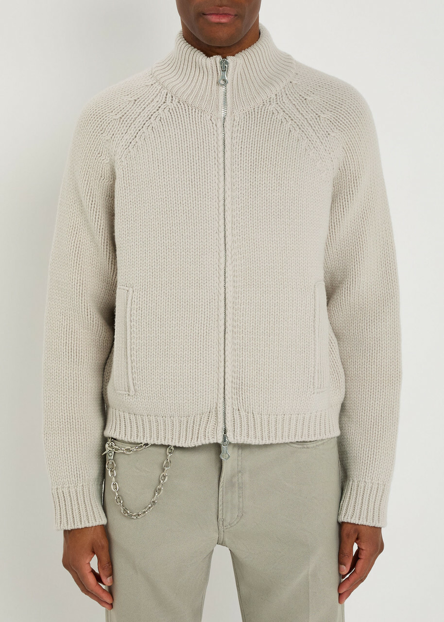 Our Legacy Ribbed Merino Wool Zip-through Cardigan Off White