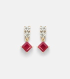 Stone and Strand 14kt gold (585/1000) earrings with diamonds, pink sapphire, and ruby