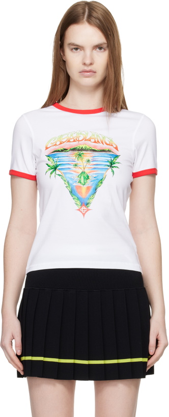 Photo: Casablanca White Innocence Triangle Longline Ringer T-shirt