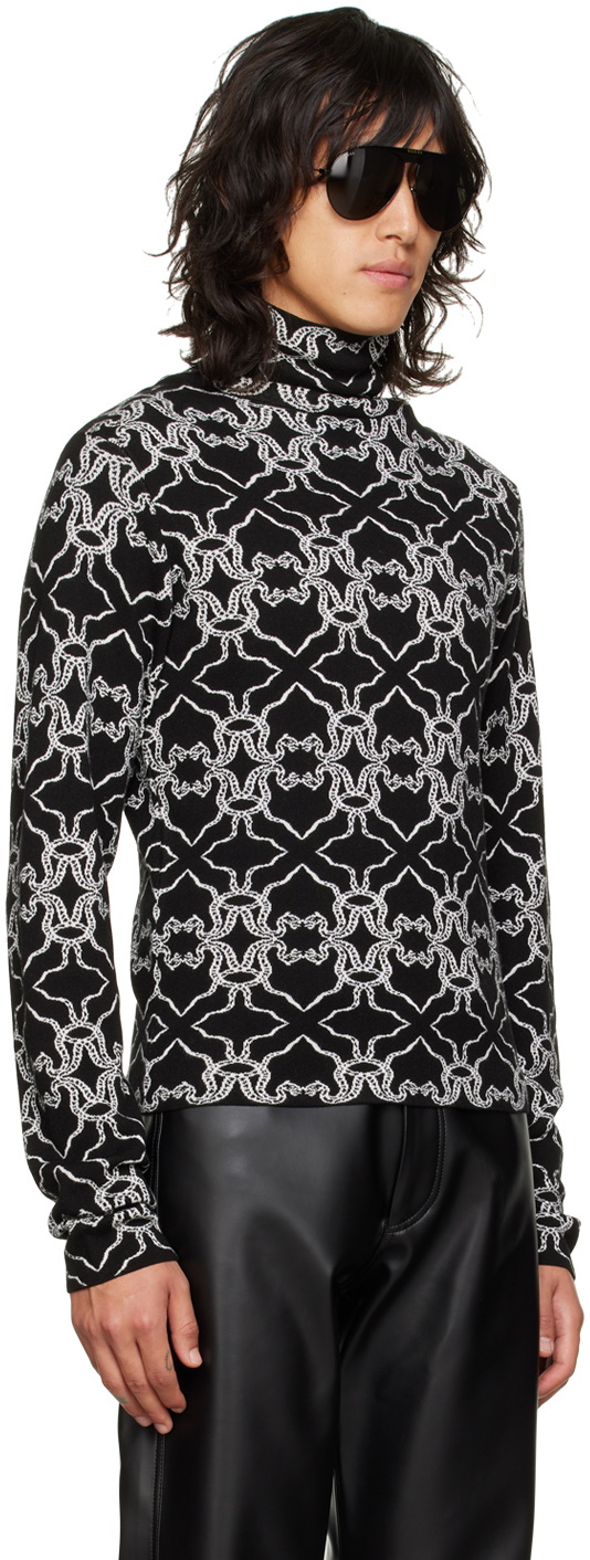 LU'U DAN Black & White Slim Jacquard Turtleneck
