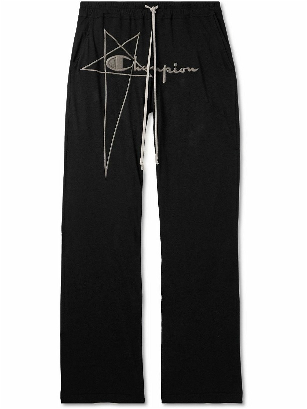 Photo: Rick Owens - Champion Dietrich Straight-Leg Logo-Embroidered Cotton-Jersey Sweatpants - Black