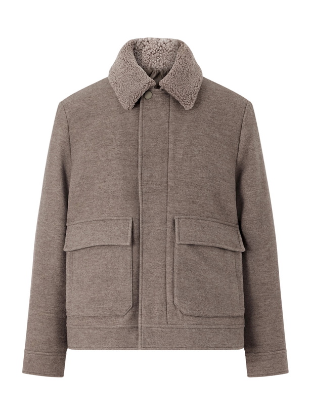 Photo: Canali - Shearling-Trimmed Wool and Cashmere-Blend Bomber Jacket - Neutrals