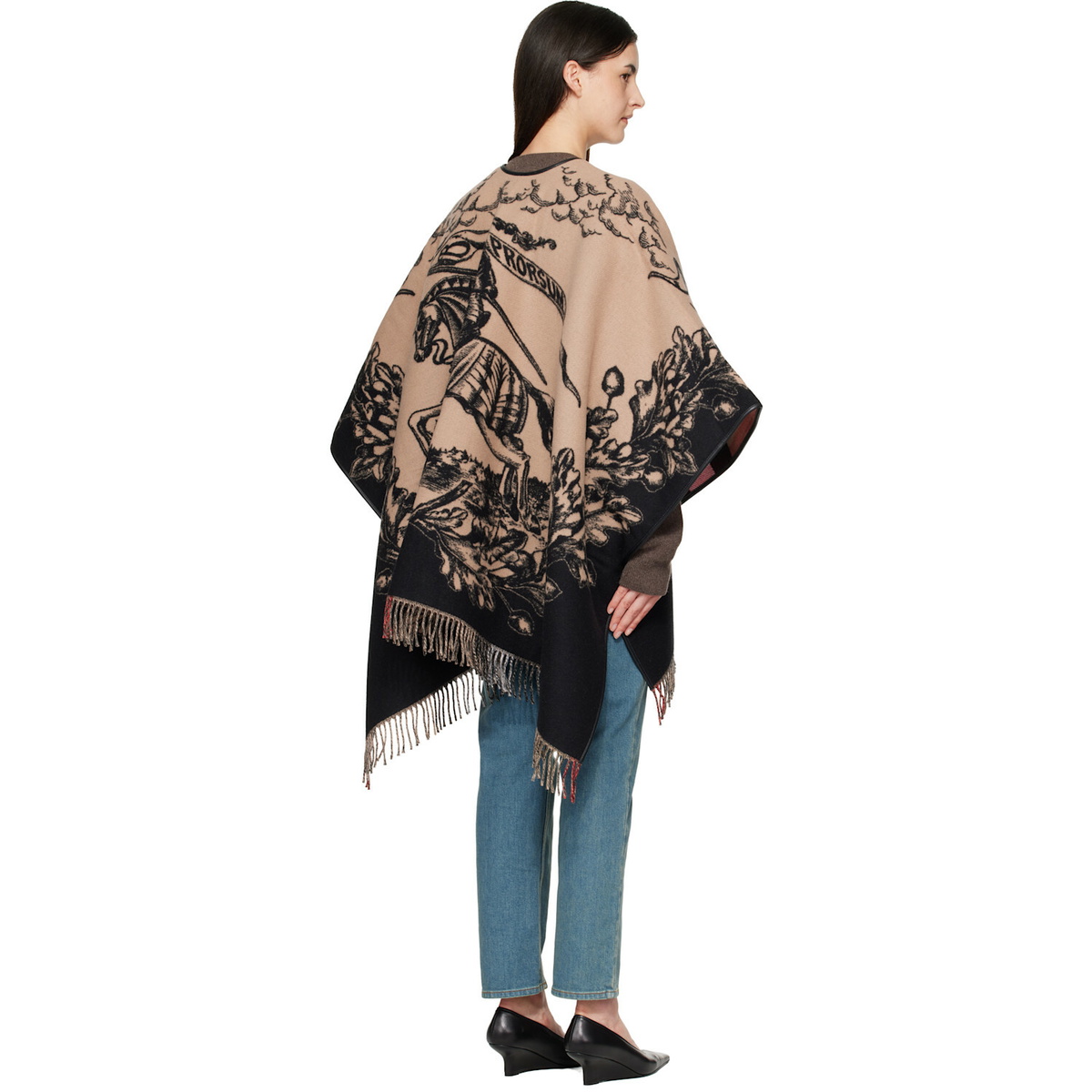 Burberry Beige & Black Gallant Knight Wool Cape