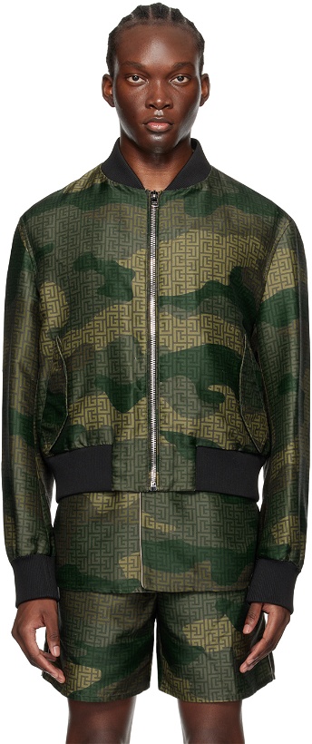 Photo: Balmain Khaki Camouflage Bomber Jacket