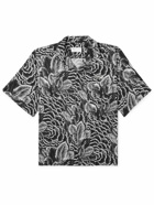 4SDesigns - Camp-Collar Logo-Appliquéd Floral-Print Crepe Shirt - Black