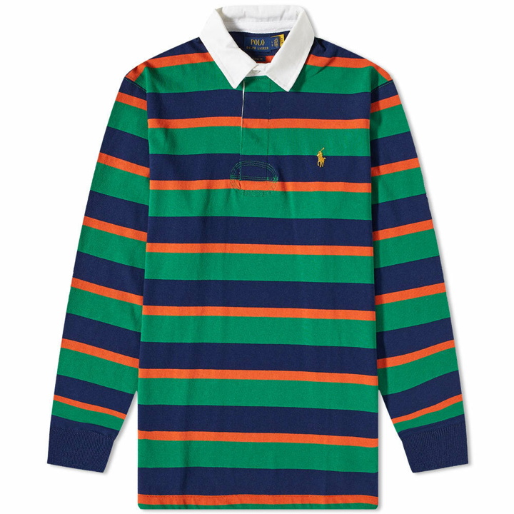 Photo: Polo Ralph Lauren Men's Multi Striped Rugby Shirt in Athletic Green Multi