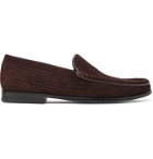 J.M. Weston - Collapsible-Heel Leather-Trimmed Woven Suede Loafers - Brown
