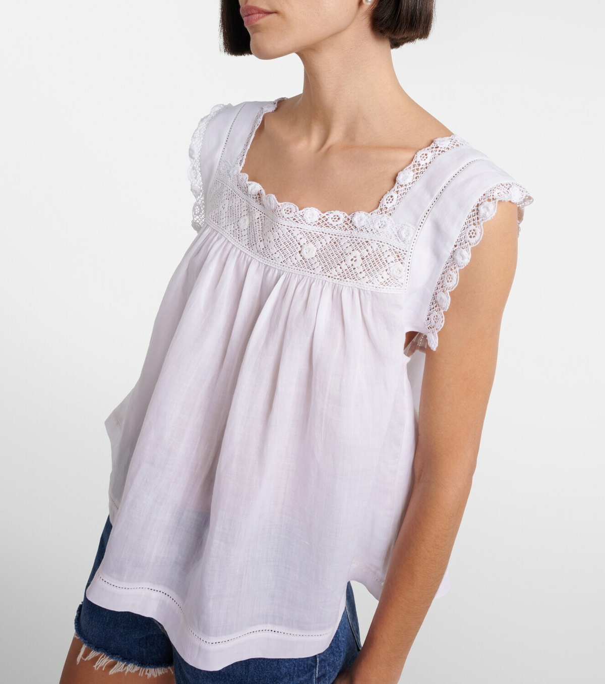 Dôen Aphra lace-trimmed ramie top