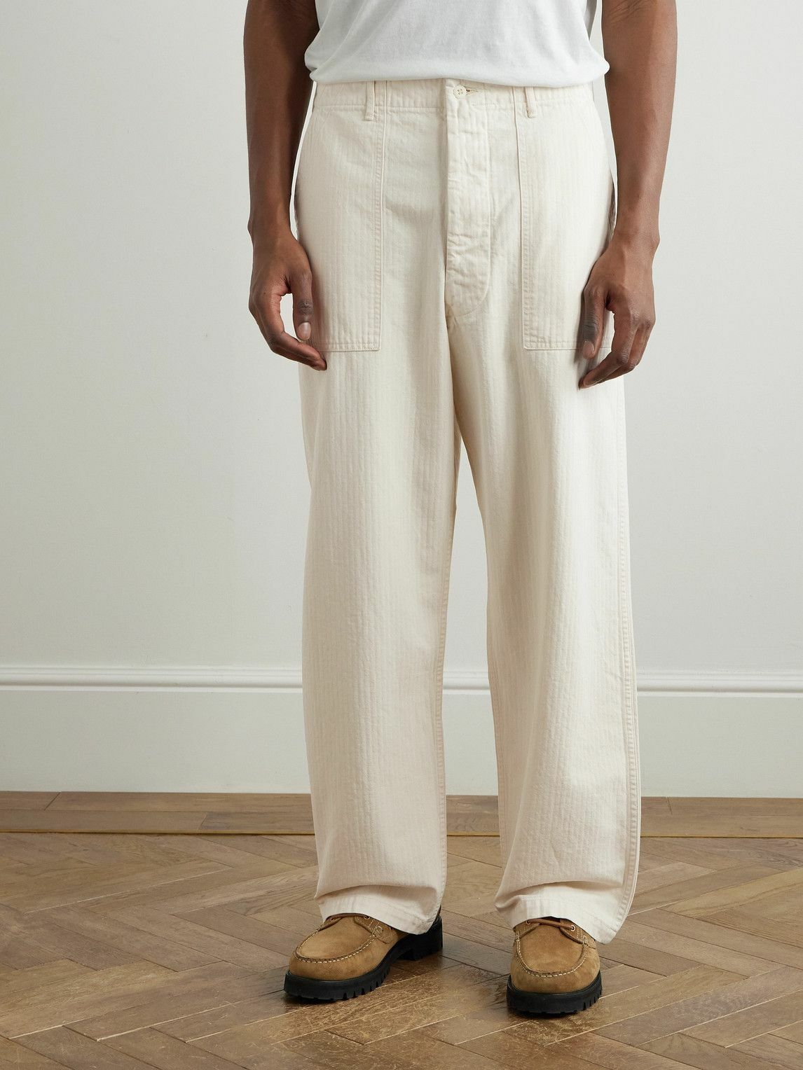OrSlow - Straight-Leg Herringbone Cotton Trousers - Neutrals