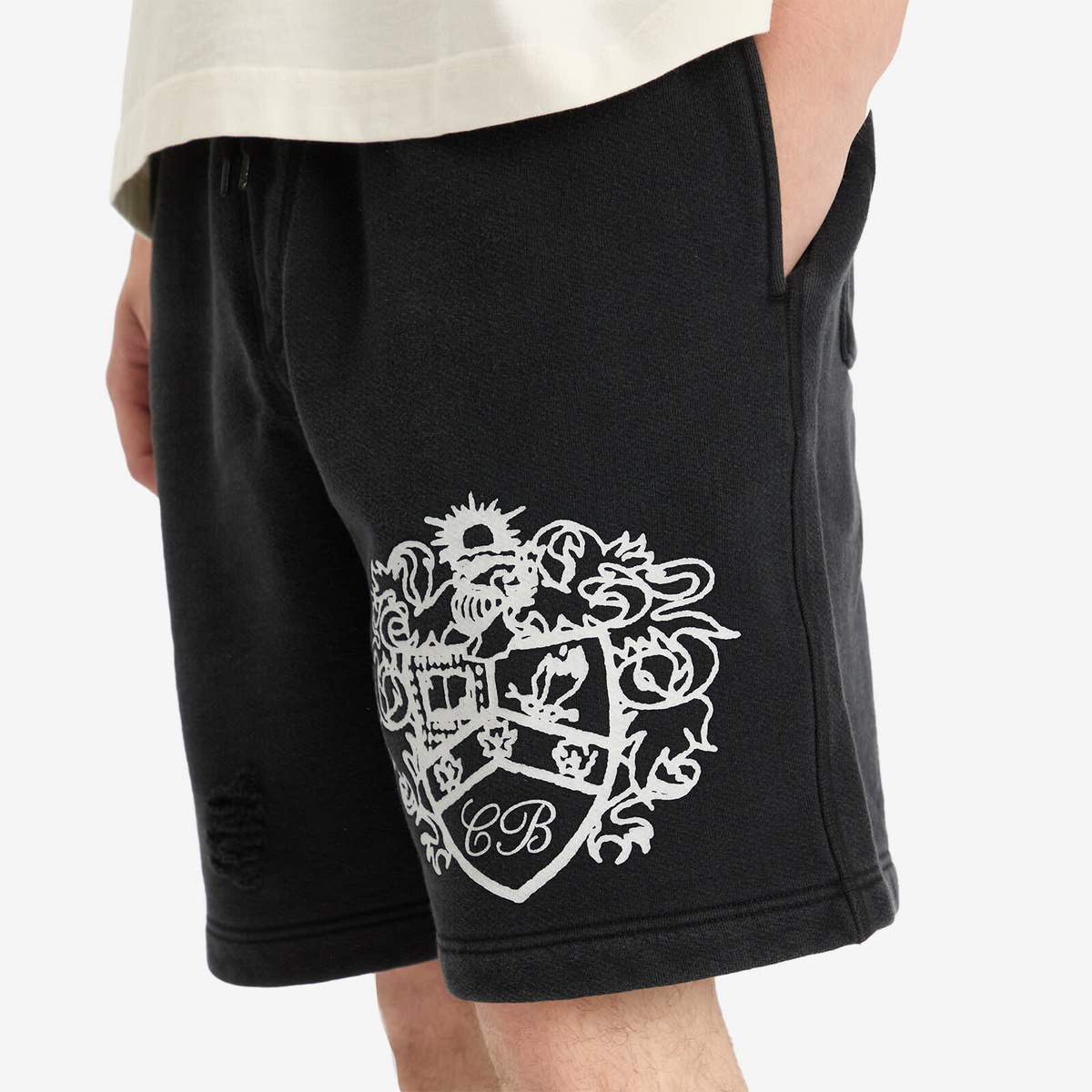 Cole Buxton Men's Distressed Collegiate Shorts in Vintage Black
