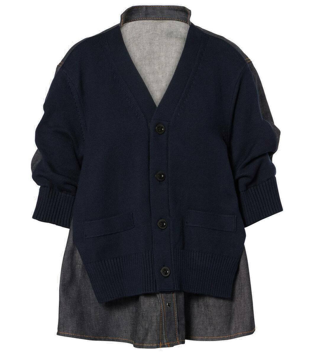 sacai✨Cotton Gabardine x Knit Cardigan Sacai Knitted cotton-blend and denim cardigan Sacai