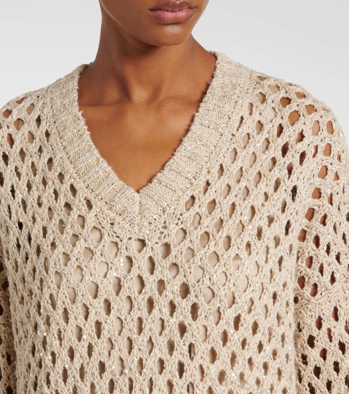Brunello Cucinelli Sequined silk and linen-blend sweater