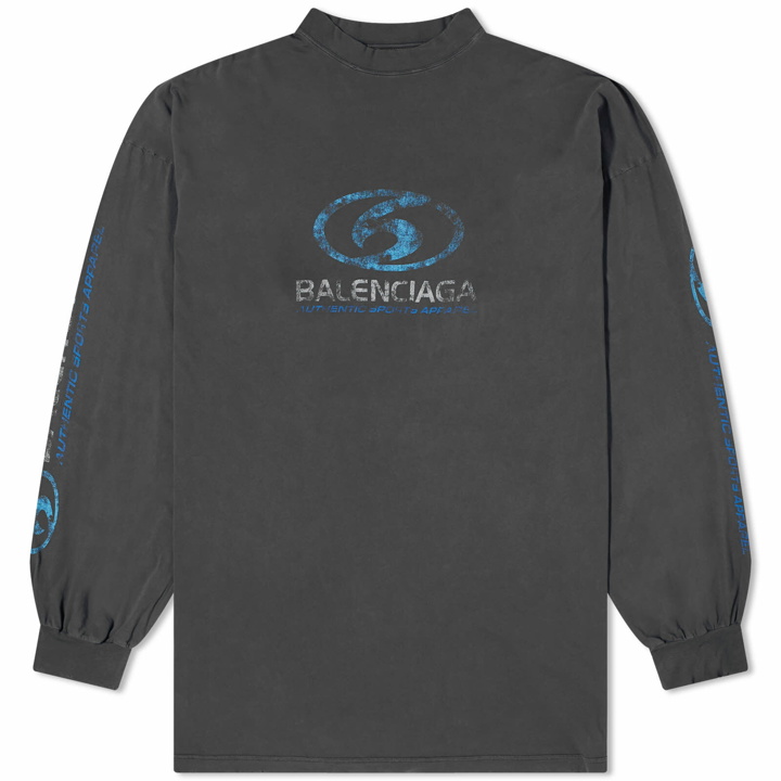 Photo: Balenciaga Men's Surf Logo Longsleeve T-Shirt in Faded Black/Blue