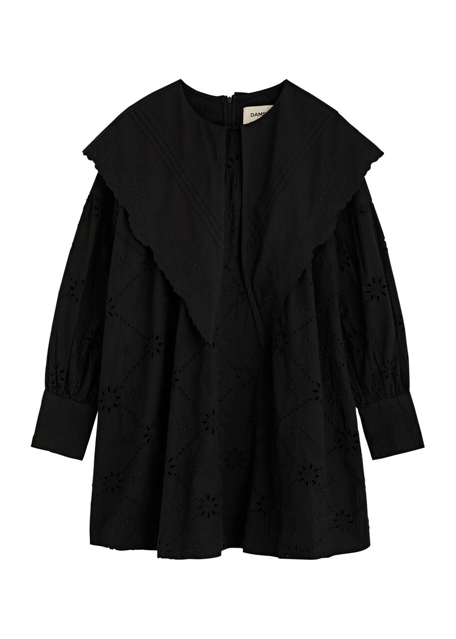 Damson Madder Candice Broderie Anglaise Cotton Mini Dress Black  