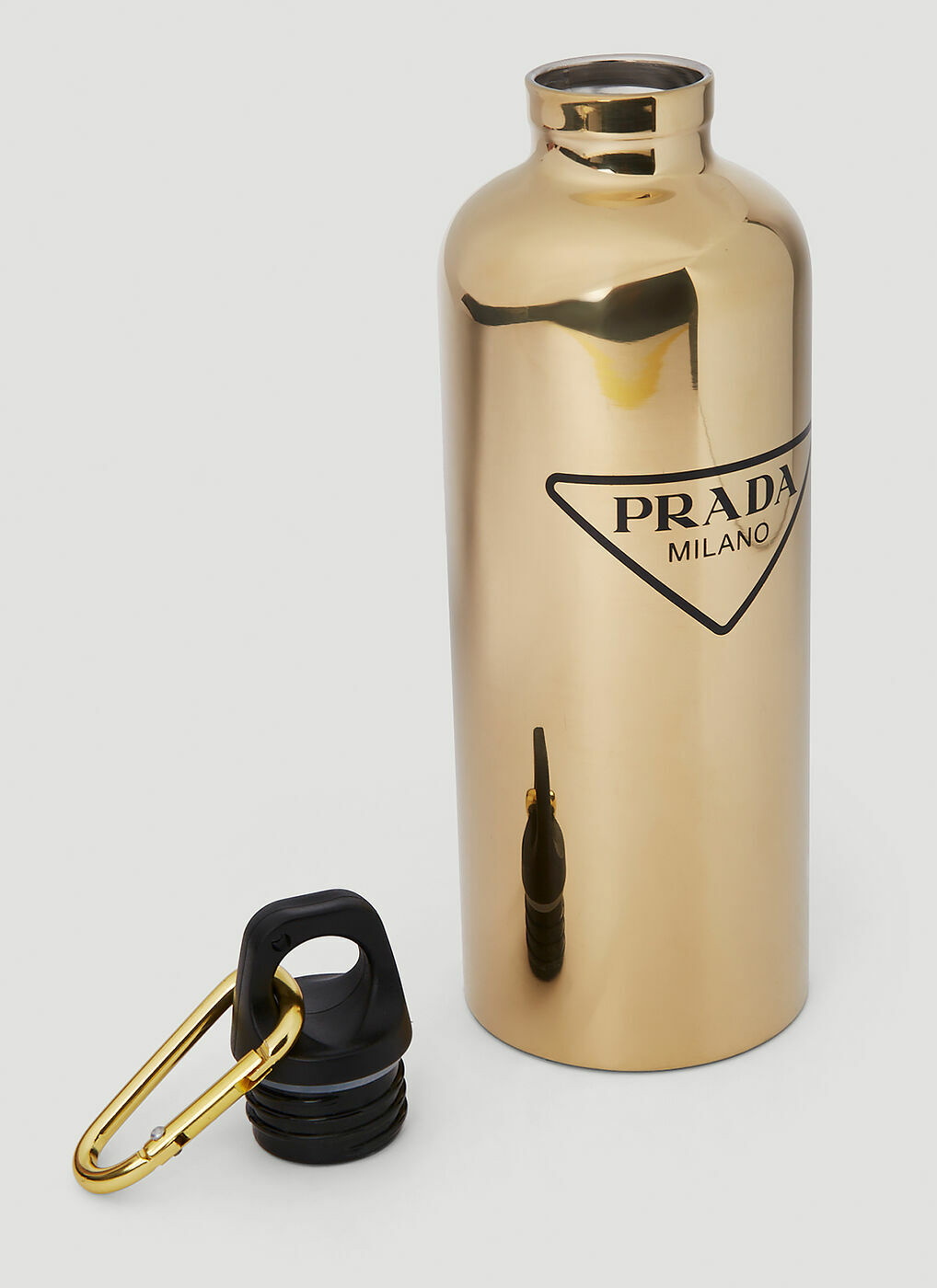 Logo Print Insulated Water Bottle in Gold Prada