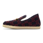 Gucci Navy and Red Wool GG Loafers