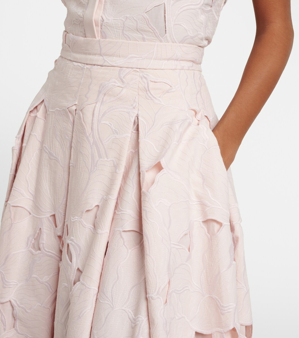 Erdem Cutout floral pleated midi skirt