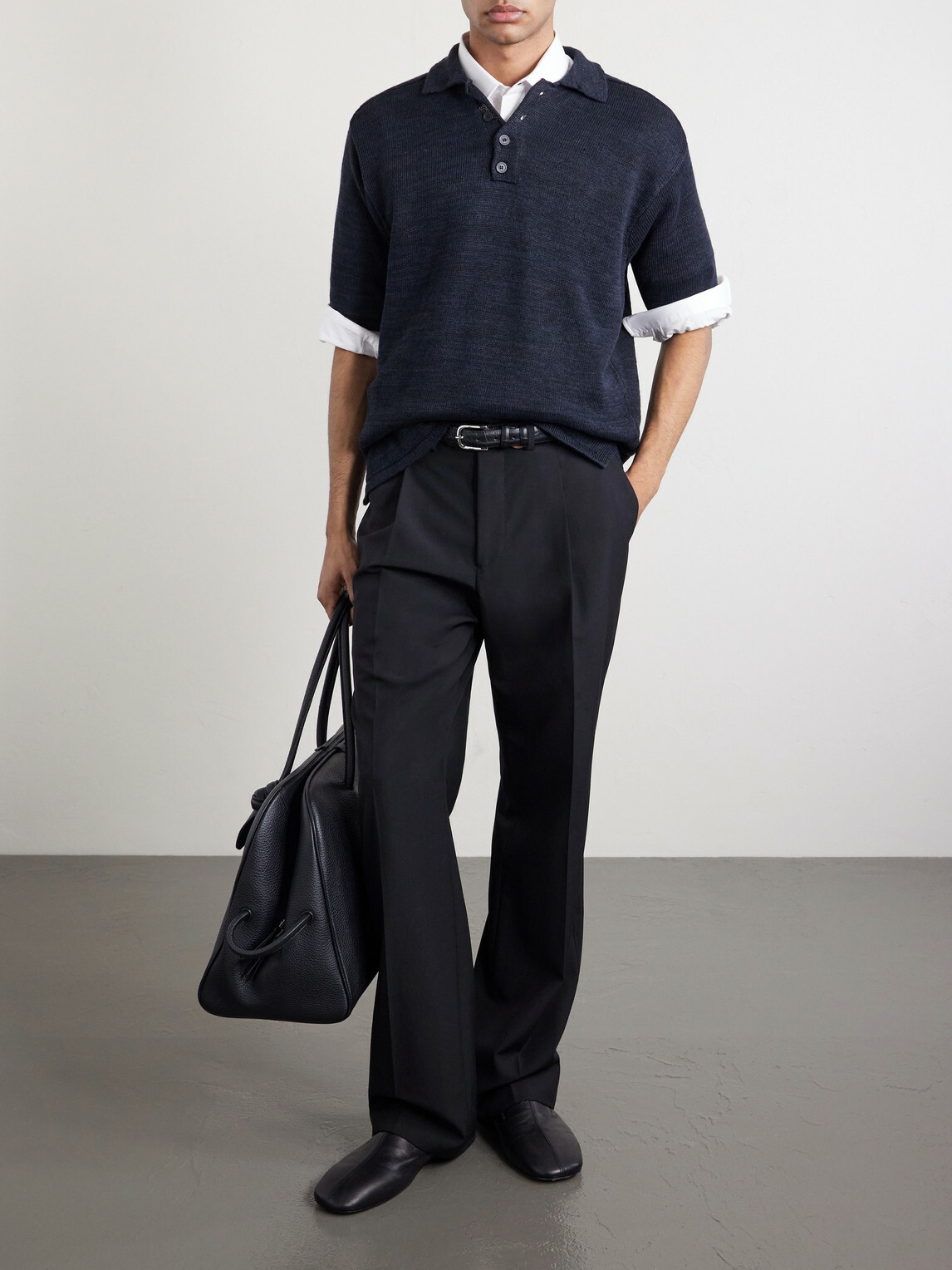 Inis Meáin - Knitted Linen Polo Shirt - Black