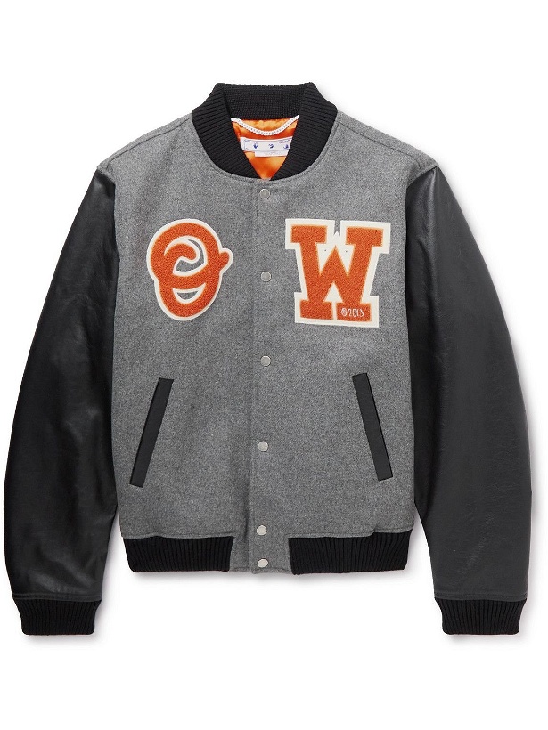 Photo: Off-White - Leather and Wool-Blend Varsity Jacket - Gray