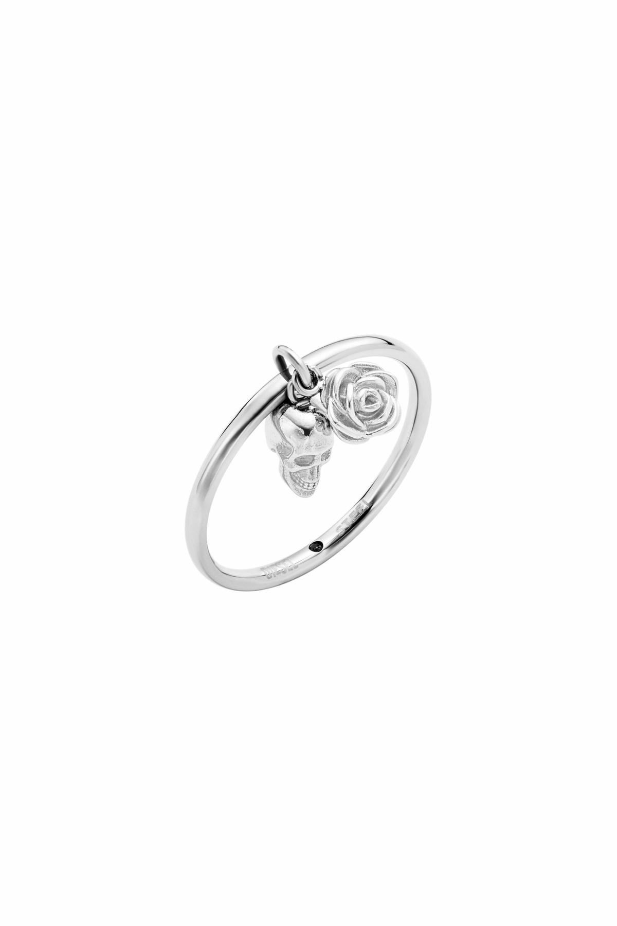 Diesel Stainless Steel Skull Charm Ring - Rings - Unisex - Silver
