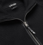 TOM FORD - Slim-Fit Leather-Trimmed Ribbed Merino Wool Half-Zip Sweater - Black