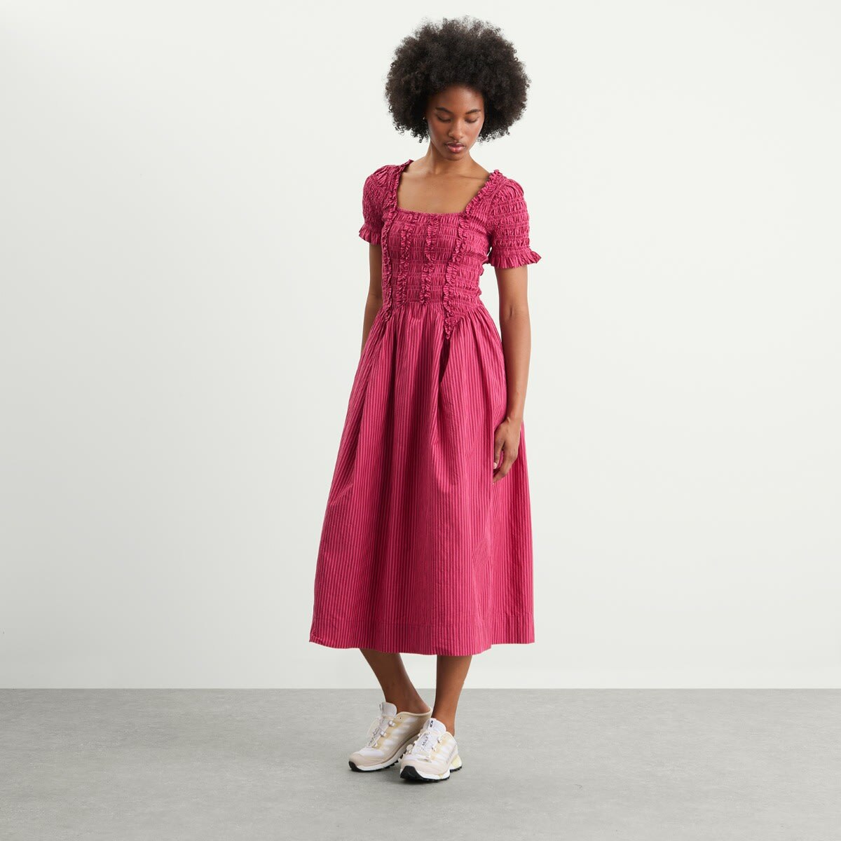 Damson Madder Women's Raphaela Ruffle Midi Dress in Berry