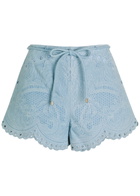 Zimmermann Daylight Embroidered Belted Denim Shorts