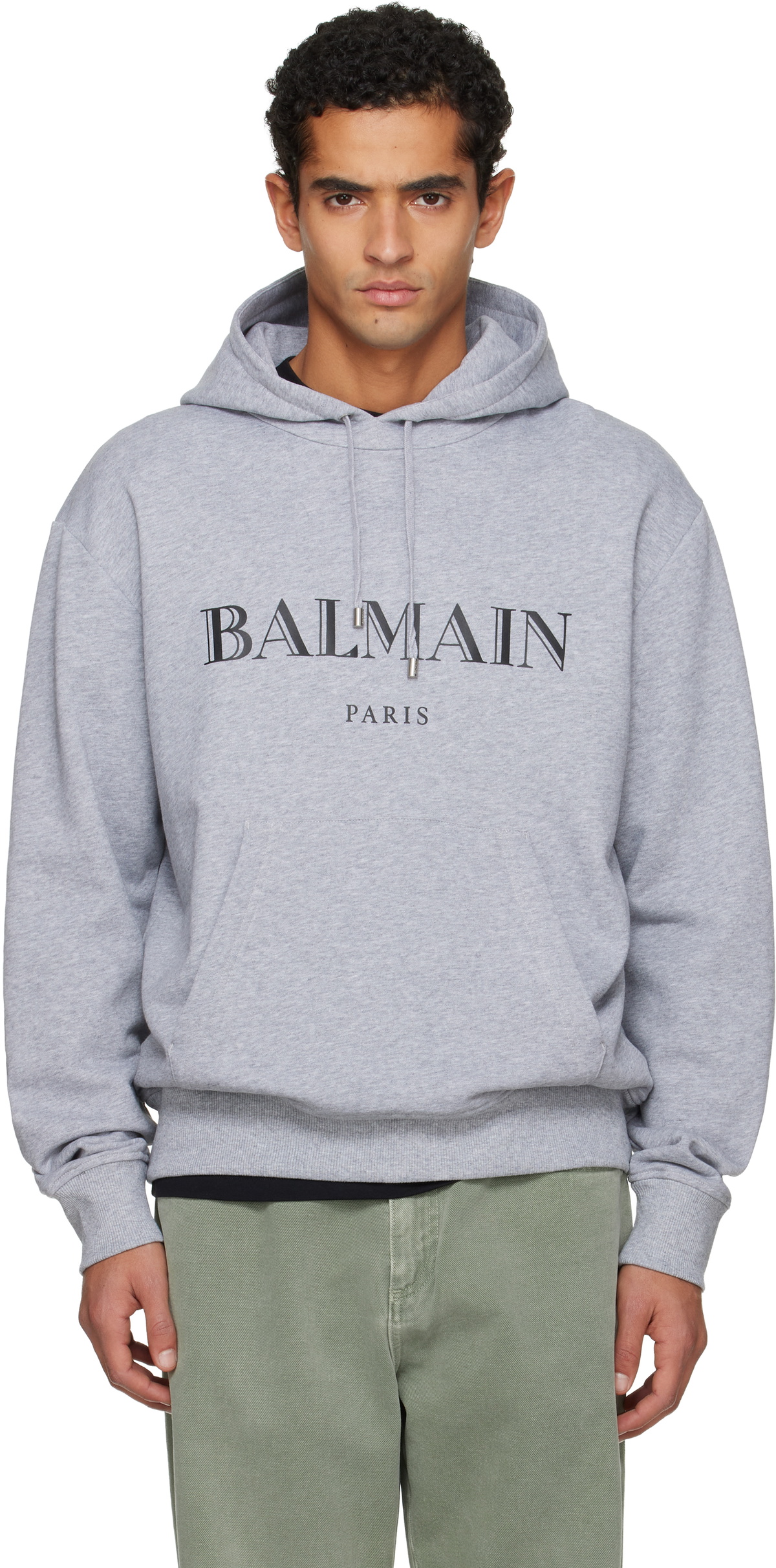 Balmain Gray 'Balmain' Printed Hoodie