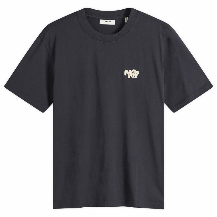 Photo: NN07 Men's Adam Twin Needle Embroidered T-Shirt in Deep Navy