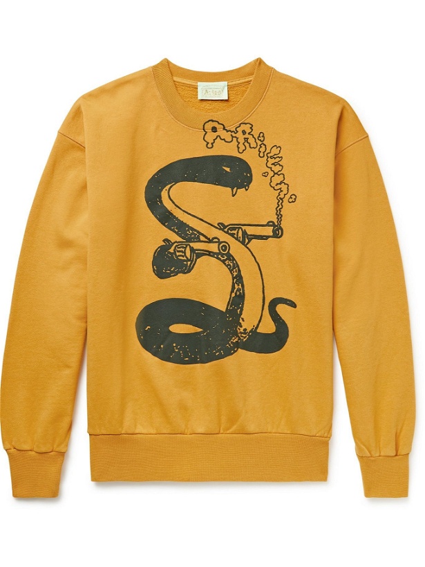 Photo: Aries - Killa Snake Printed Cotton-Jersey Sweatshirt - Yellow