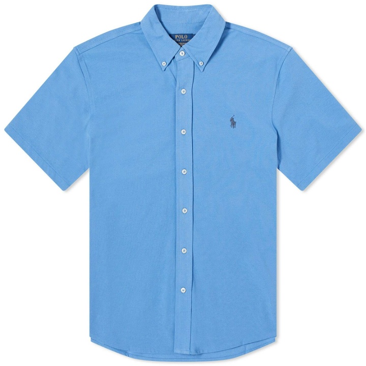 Photo: Polo Ralph Lauren Men's Short Sleeve Button Down Pique Shirt in New England Blue