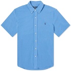 Polo Ralph Lauren Men's Short Sleeve Button Down Pique Shirt in New England Blue