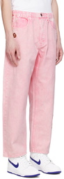 AAPE by A Bathing Ape Pink Embroidered Jeans