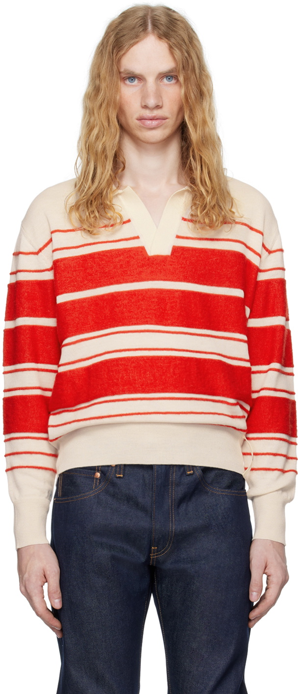 SUNNEI Off-White & Red Striped Knit Long Sleeve Polo