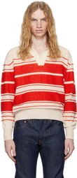 SUNNEI Off-White & Red Striped Knit Long Sleeve Polo