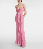 Blumarine Floral-appliqué silk georgette gown