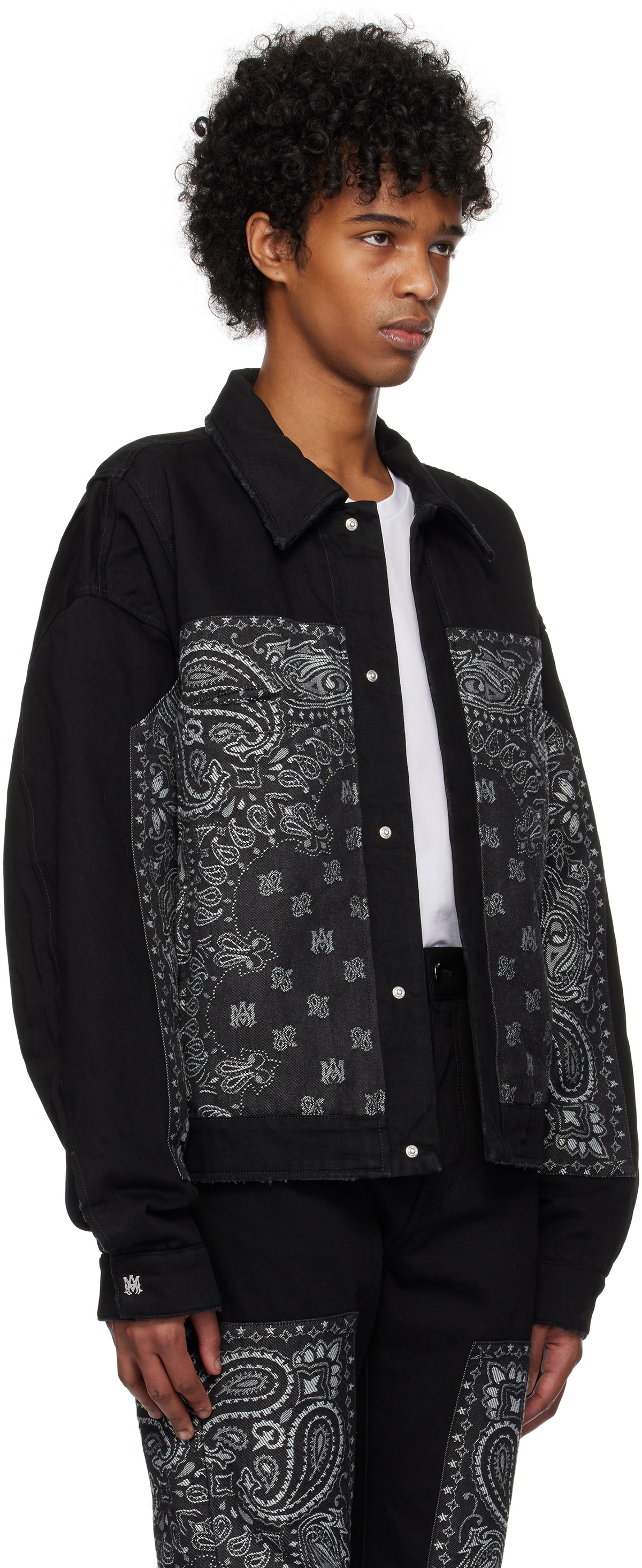 AMIRI Black & Gray Bandana Jacquard Denim Jacket