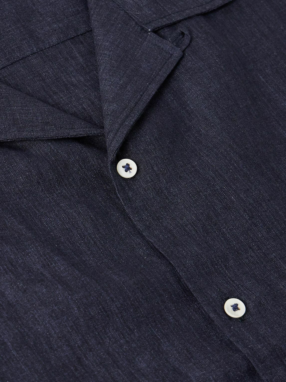 De Bonne Facture - Convertible-Collar Linen Shirt - Blue De Bonne Facture