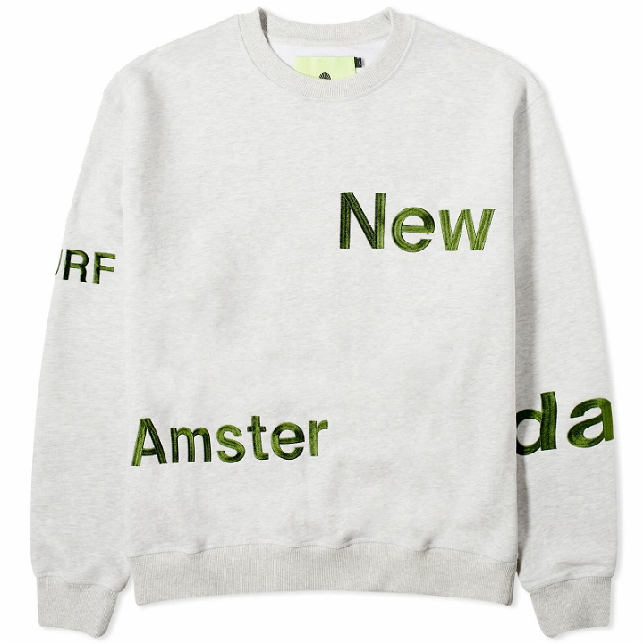 Photo: New Amsterdam Surf Association Men's Name Crew Sweat in Ash/Green