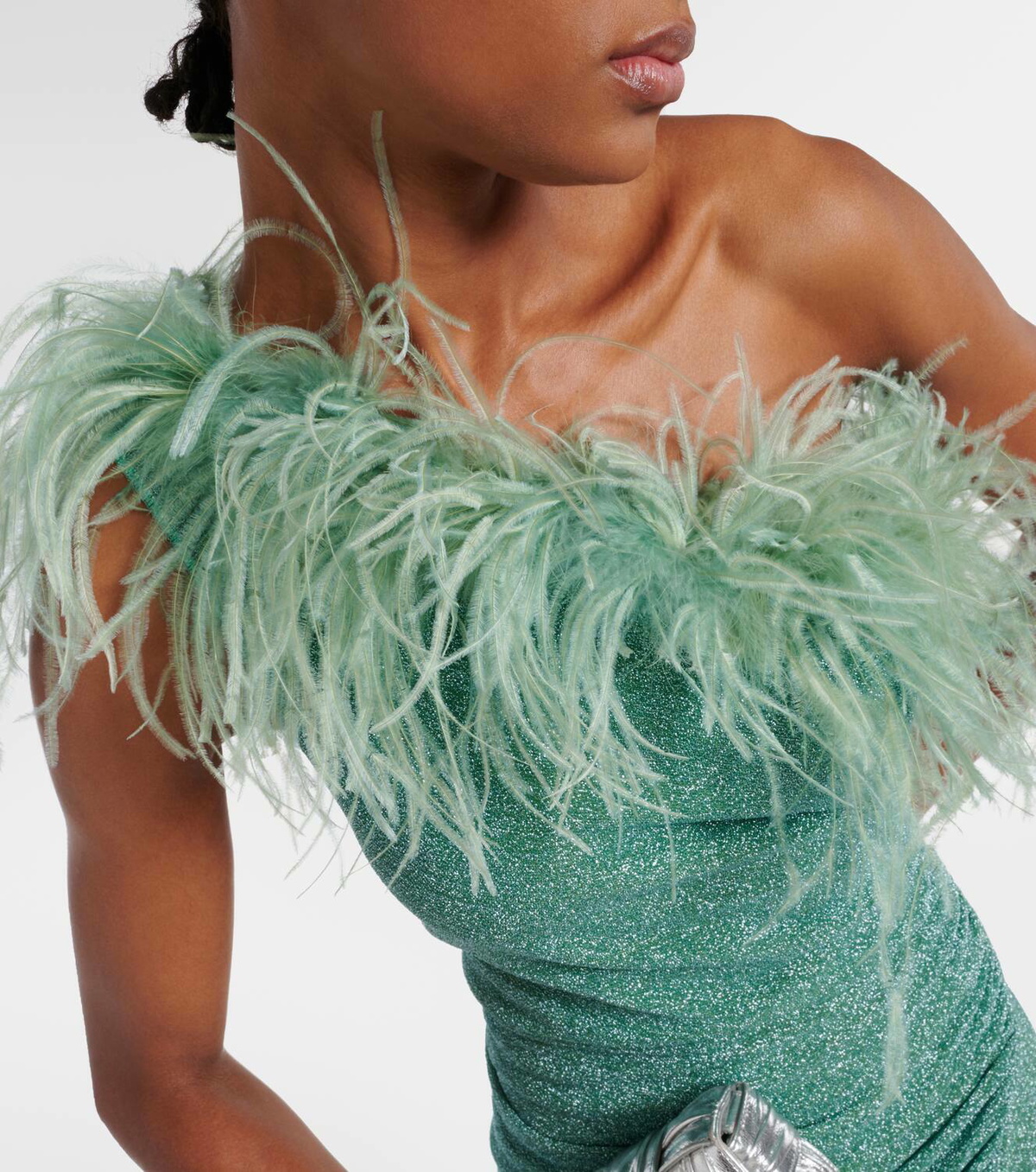 oseree green feather dress Lumiere Plumage Slip Dress Emerald Green — Maxi Dresses main image 1