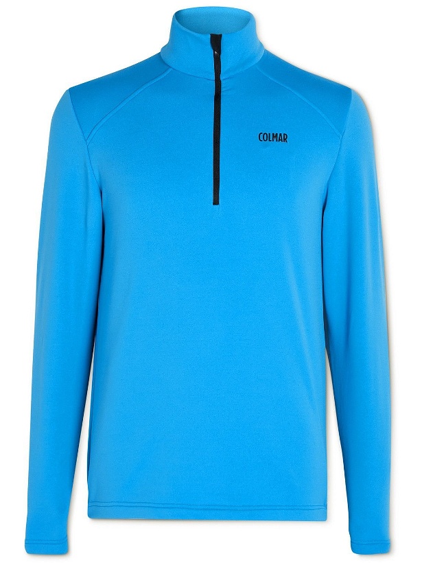 Photo: Colmar - Logo-Print Thermal Tech-Jersey Half-Zip Ski Mid-Layer - Blue