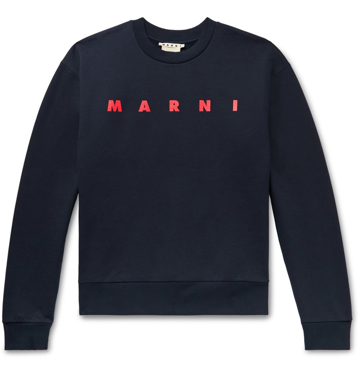 Photo: MARNI - Logo-Print Loopback Cotton-Jersey Sweatshirt - Blue