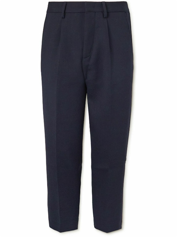 Photo: NN07 - Bill 1684 Tapered Cropped Pleated Woven Trousers - Blue