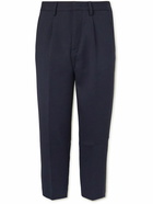 NN07 - Bill 1684 Tapered Cropped Pleated Woven Trousers - Blue