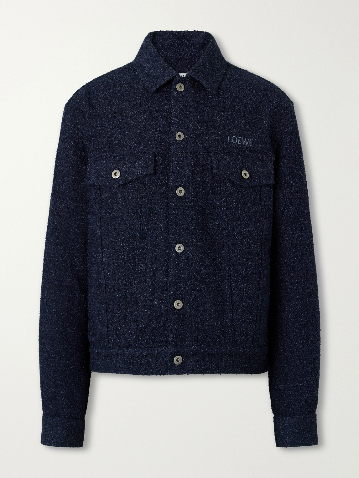 LOEWE - Logo-Embroidered Textured Denim Jacket - Blue