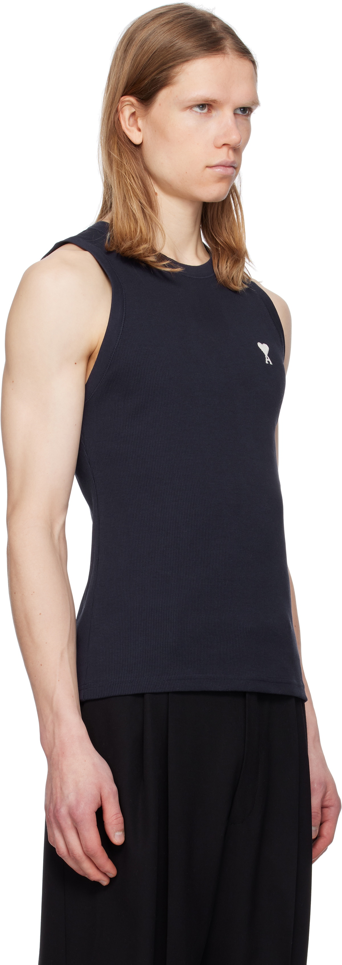 AMI Paris Navy Cotton Rib Ami de Coeur Tank Top