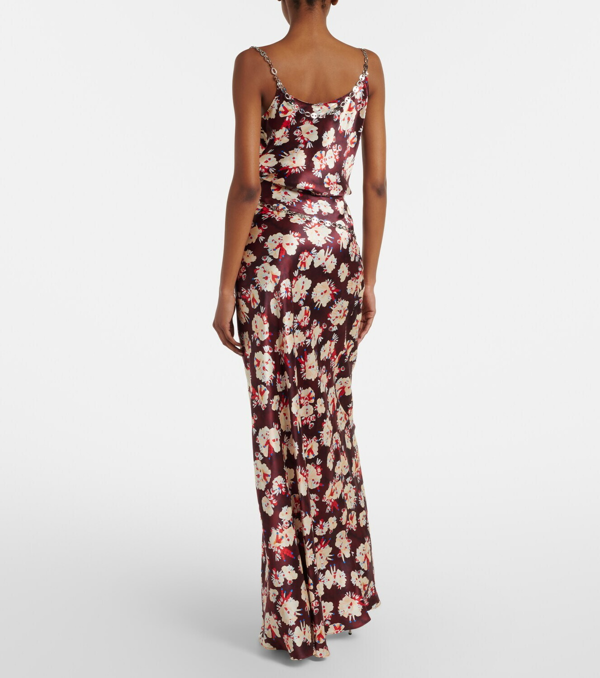 Rabanne Chain-detail floral silk maxi skirt