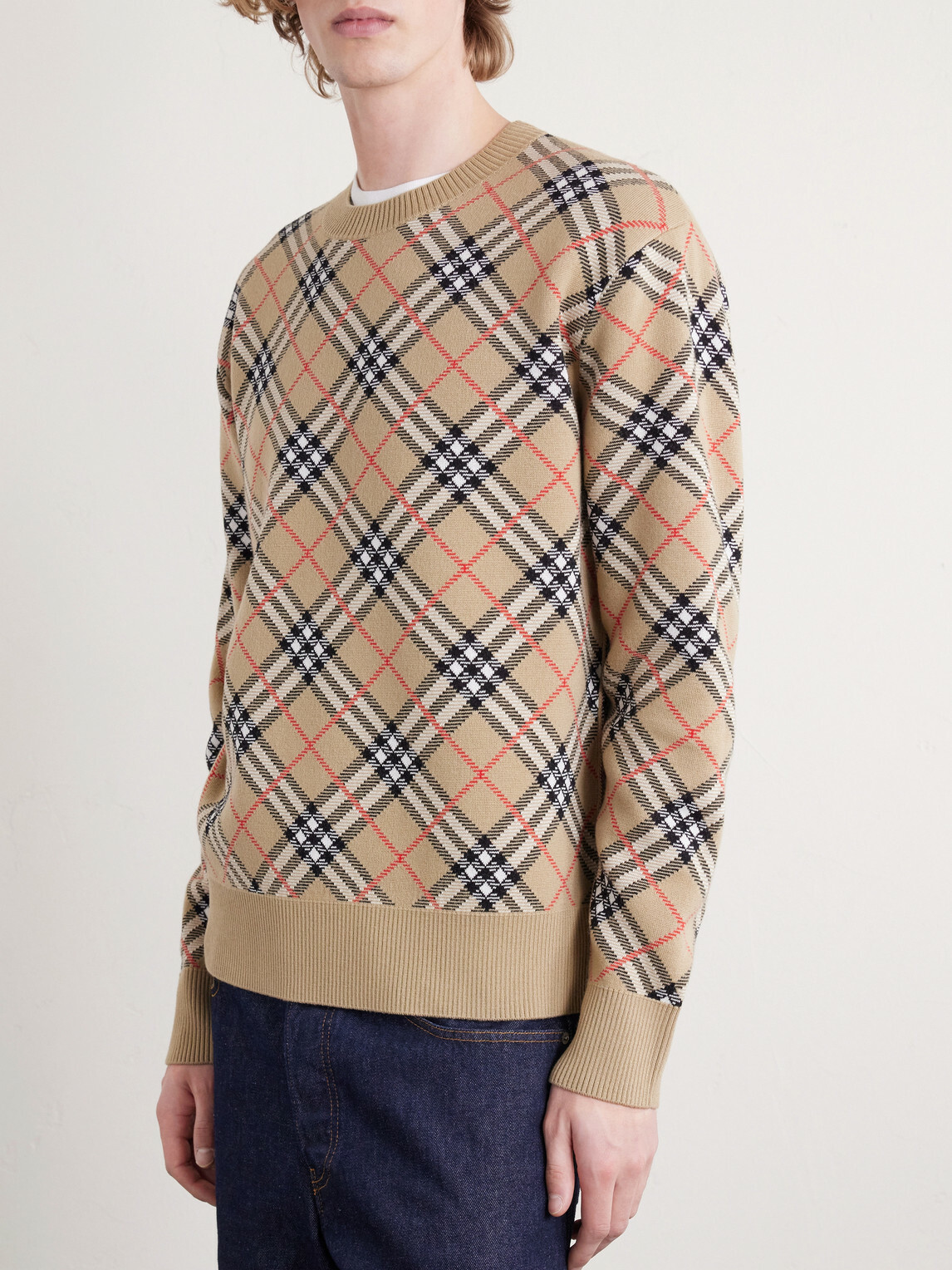 Burberry - Checked Cotton-Blend Sweater - Neutrals