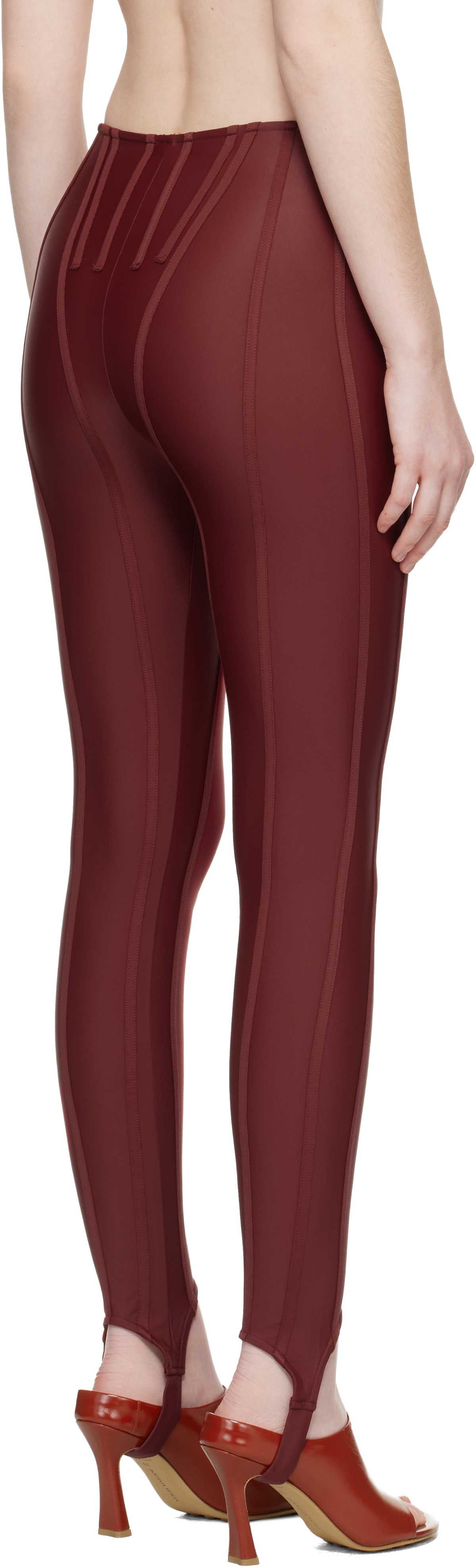 Mugler SSENSE Exclusive Burgundy Corseted Leggings
